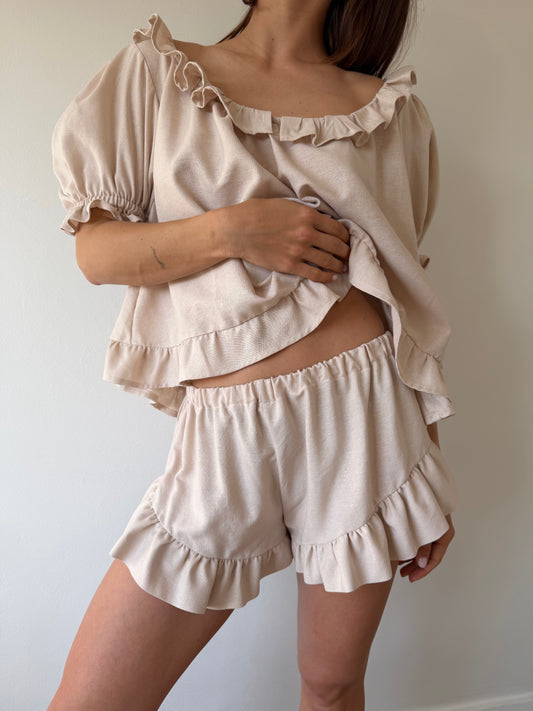 Ruffle Mini Shorts ~ Blush