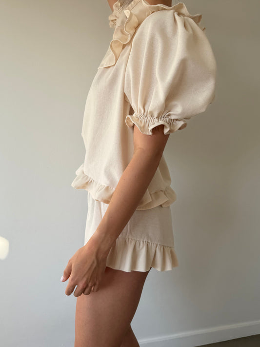 Ruffle Mini Shorts ~ Cream