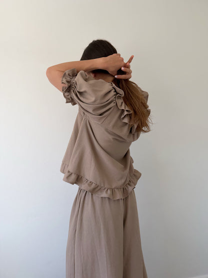 Ruffle Blouse ~ Mocha