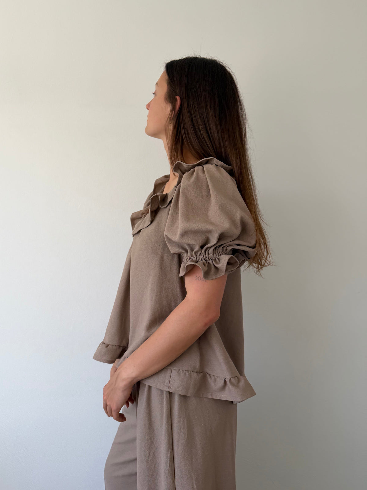 Ruffle Blouse ~ Mocha