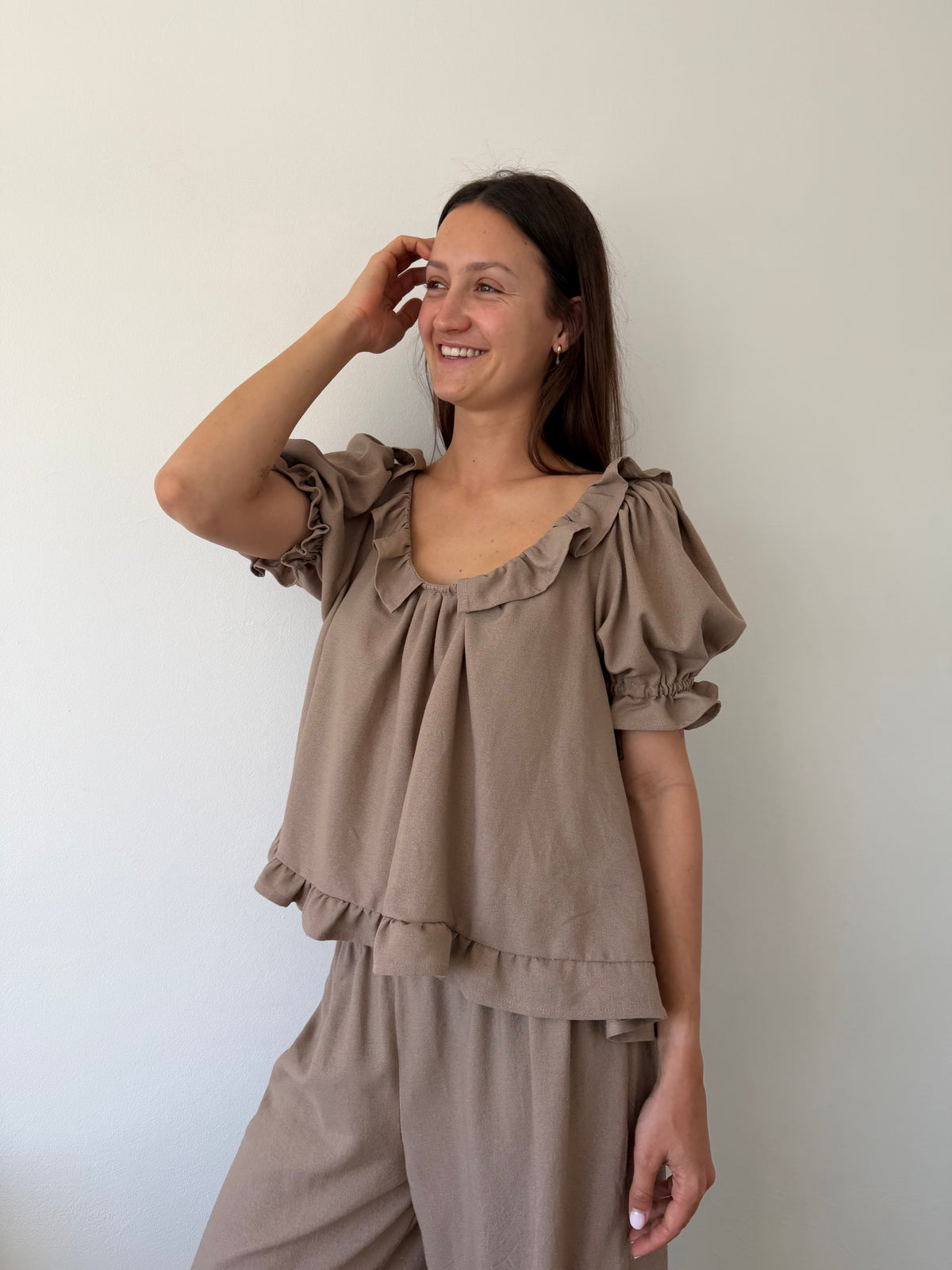 Ruffle Blouse ~ Mocha