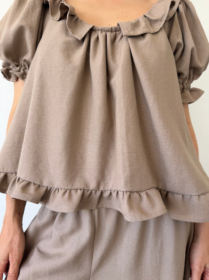 Ruffle Blouse ~ Mocha
