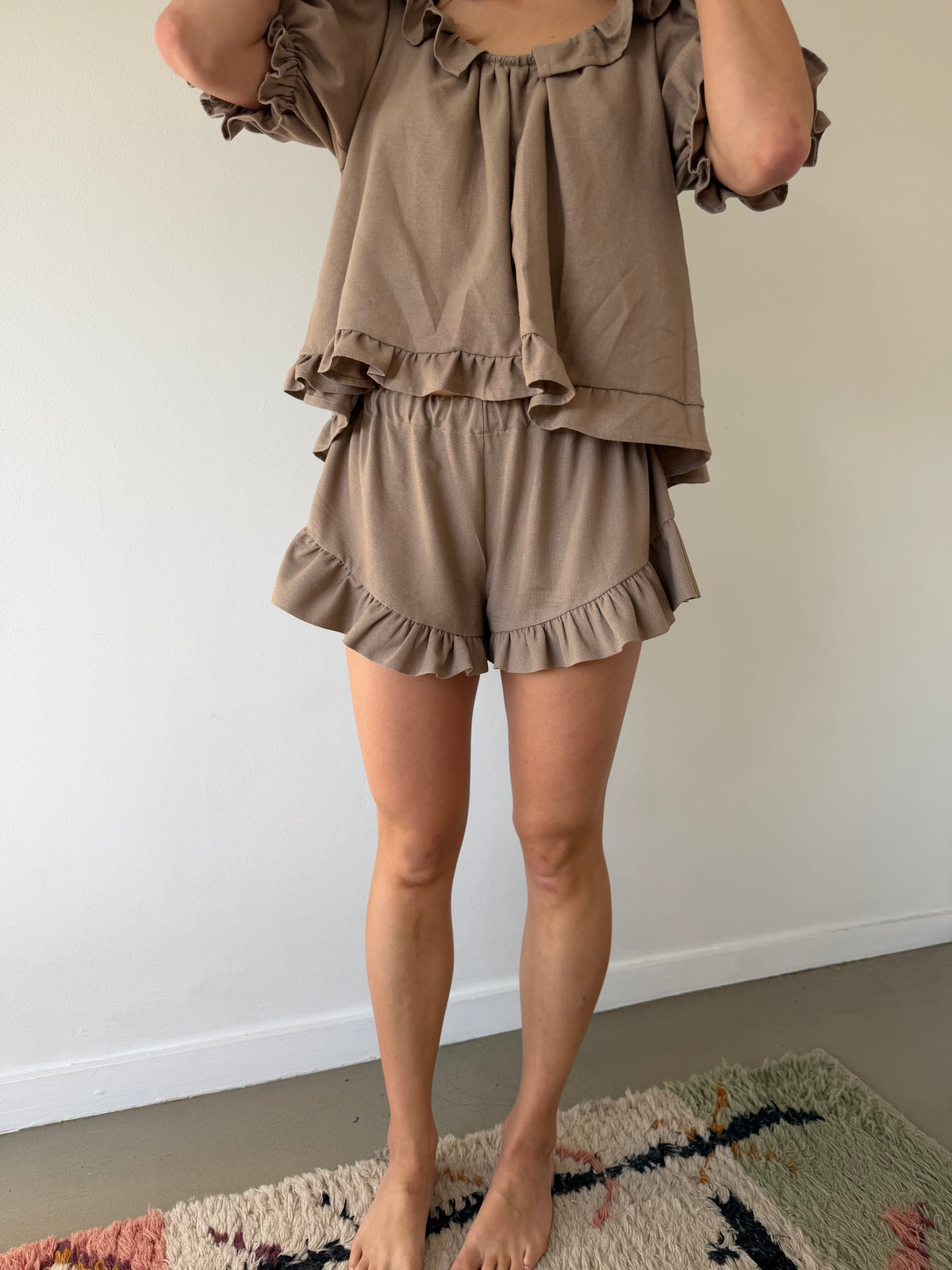Ruffle Mini Shorts ~ Mocha