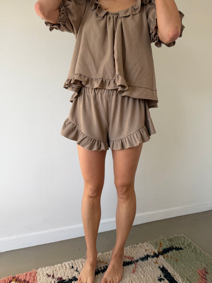 Ruffle Mini Shorts ~ Mocha
