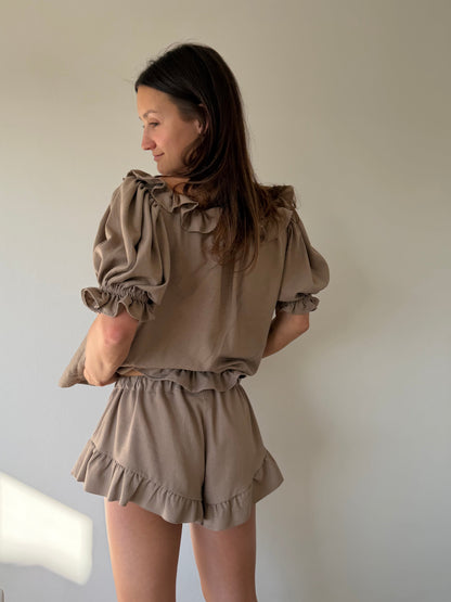 Ruffle Mini Shorts ~ Mocha